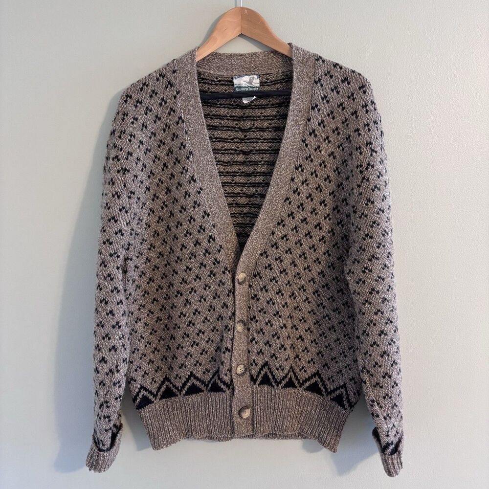 Vintage Tidewater Traders Wool Blend Cardigan Sweater Grandpa Grunge Fair Isle L